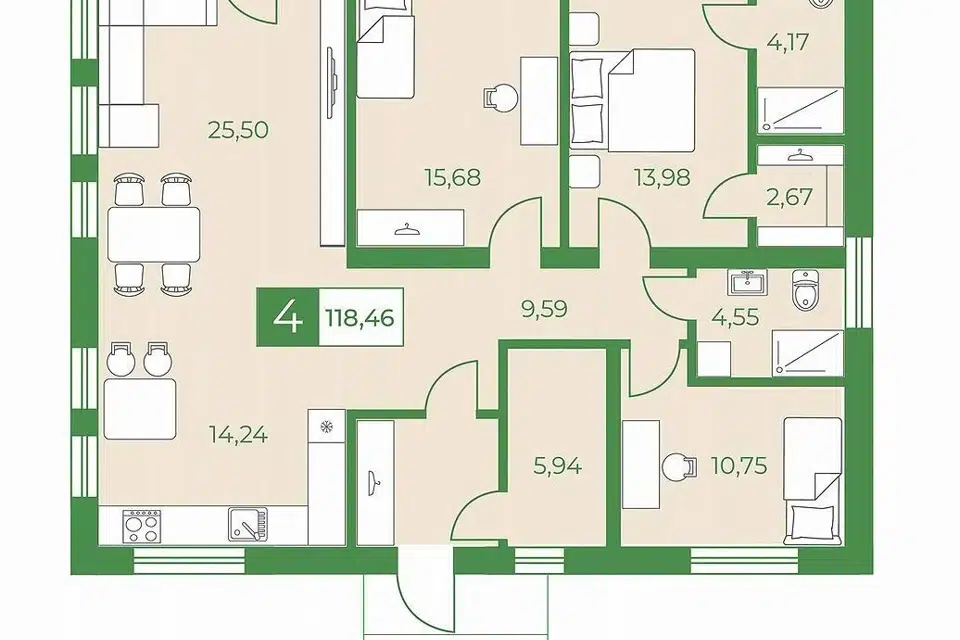 Продаётся 1-этажный дом, 124 м²