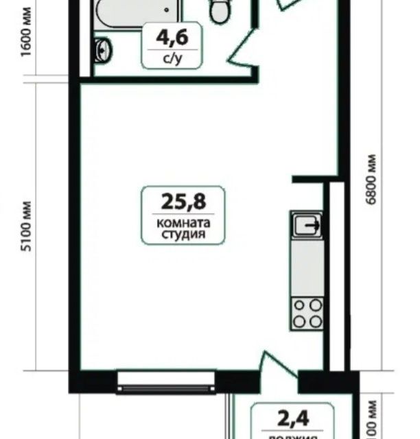 Продаётся студия, 30.9 м²