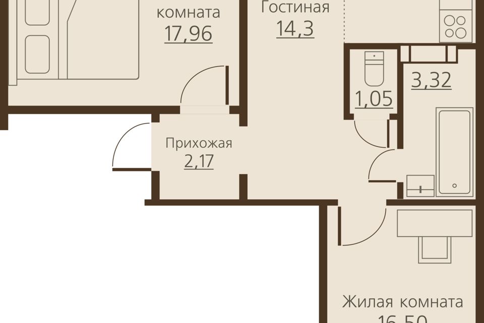 Продаётся 2-комнатная квартира, 60.3 м²