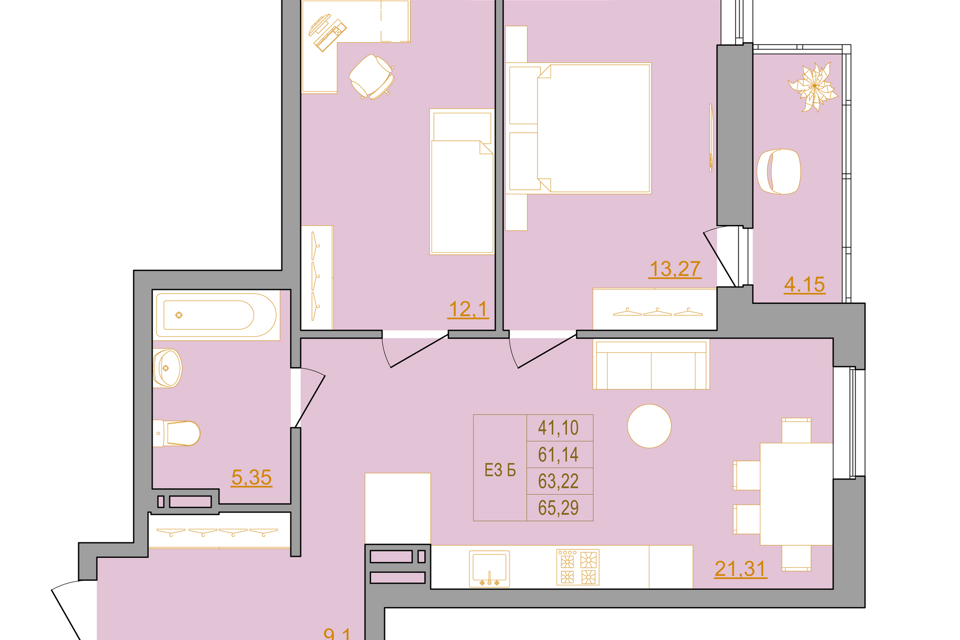 Продаётся 3-комнатная квартира, 65.3 м²