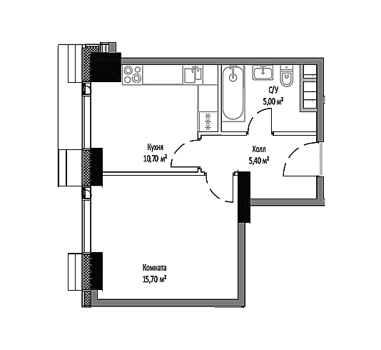 Продаётся 1-комнатная квартира, 36.8 м²