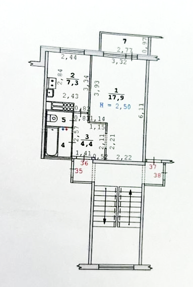 Продаётся 1-комнатная квартира, 33.4 м²