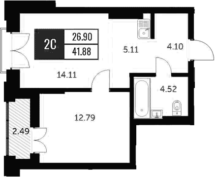 Продаётся 2-комнатная квартира, 44 м²