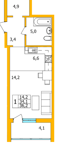 Продаётся студия, 36.2 м²