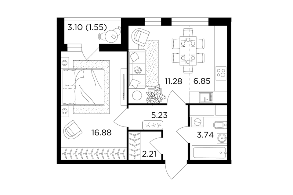 Продаётся 2-комнатная квартира, 47.8 м²