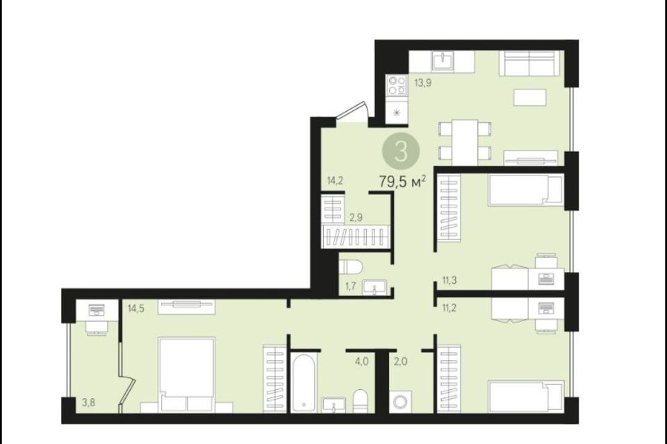 Продаётся 3-комнатная квартира, 75.8 м²