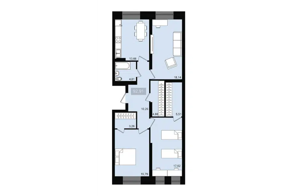 Продаётся 3-комнатная квартира, 94.4 м²