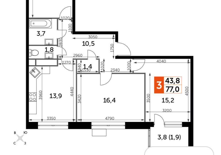 Продаётся 3-комнатная квартира, 75 м²