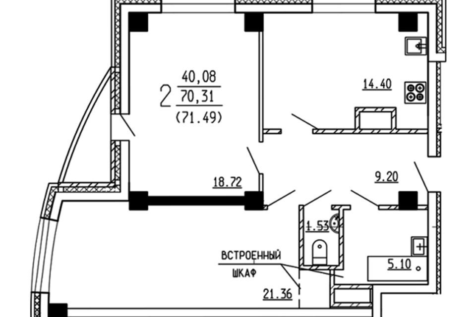 Продаётся 2-комнатная квартира, 71.9 м²