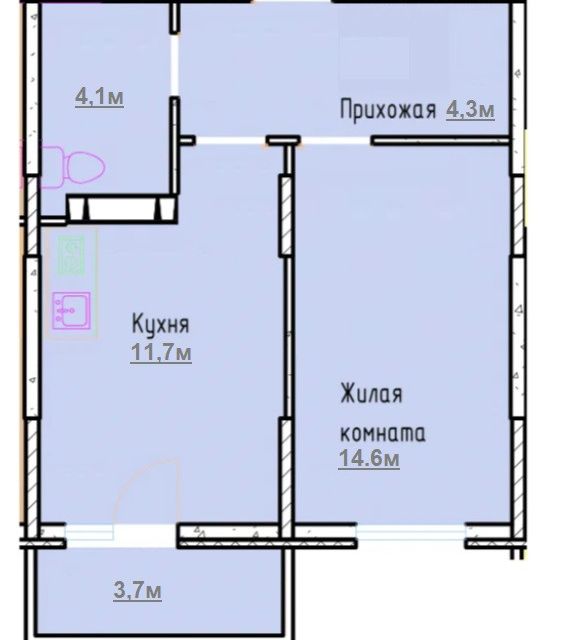 Продаётся 1-комнатная квартира, 38 м²