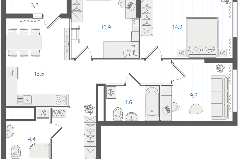 Продаётся 3-комнатная квартира, 72.54 м²