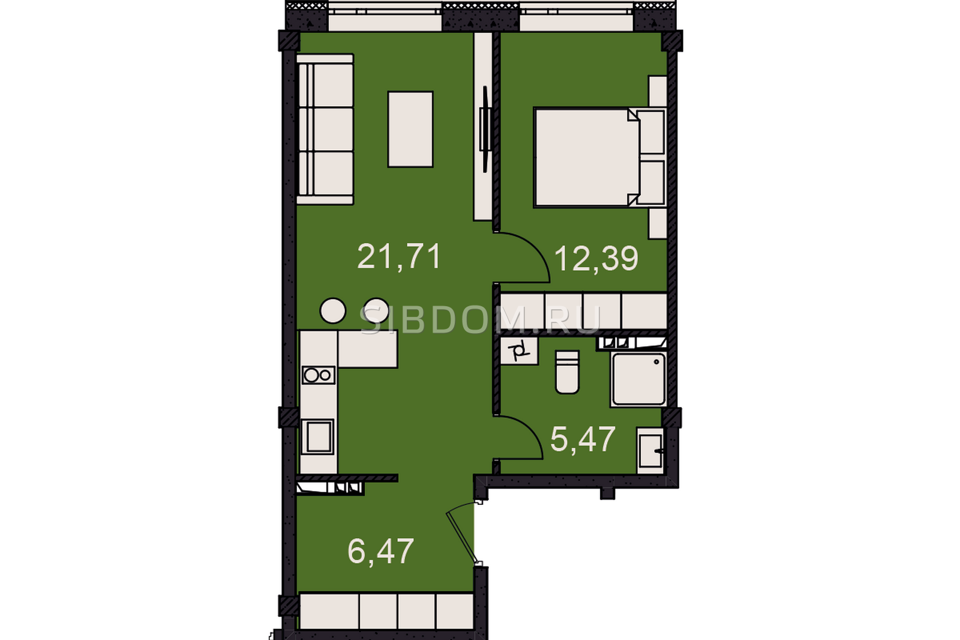 Продаётся 1-комнатная квартира, 46.4 м²