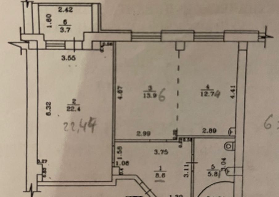 Продаётся 2-комнатная квартира, 64 м²