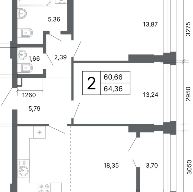 Продаётся 2-комнатная квартира, 39.8 м²