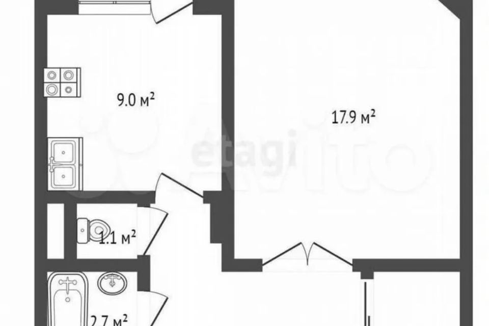 Продаётся 1-комнатная квартира, 39.2 м²
