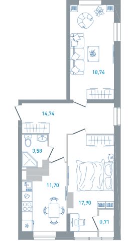 Продаётся 2-комнатная квартира, 71 м²
