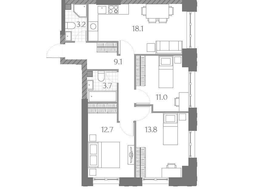 Продаётся 3-комнатная квартира, 71.6 м²