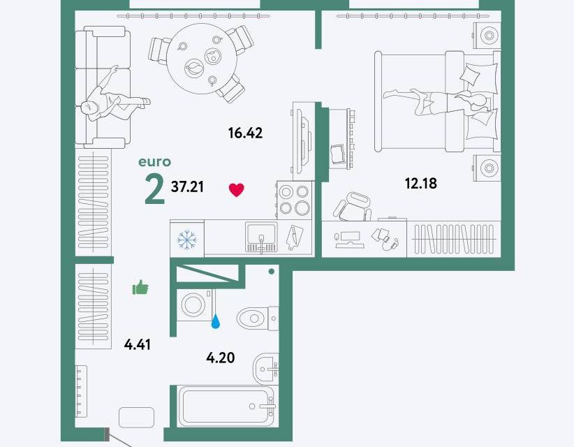 Продаётся 1-комнатная квартира, 37.2 м²