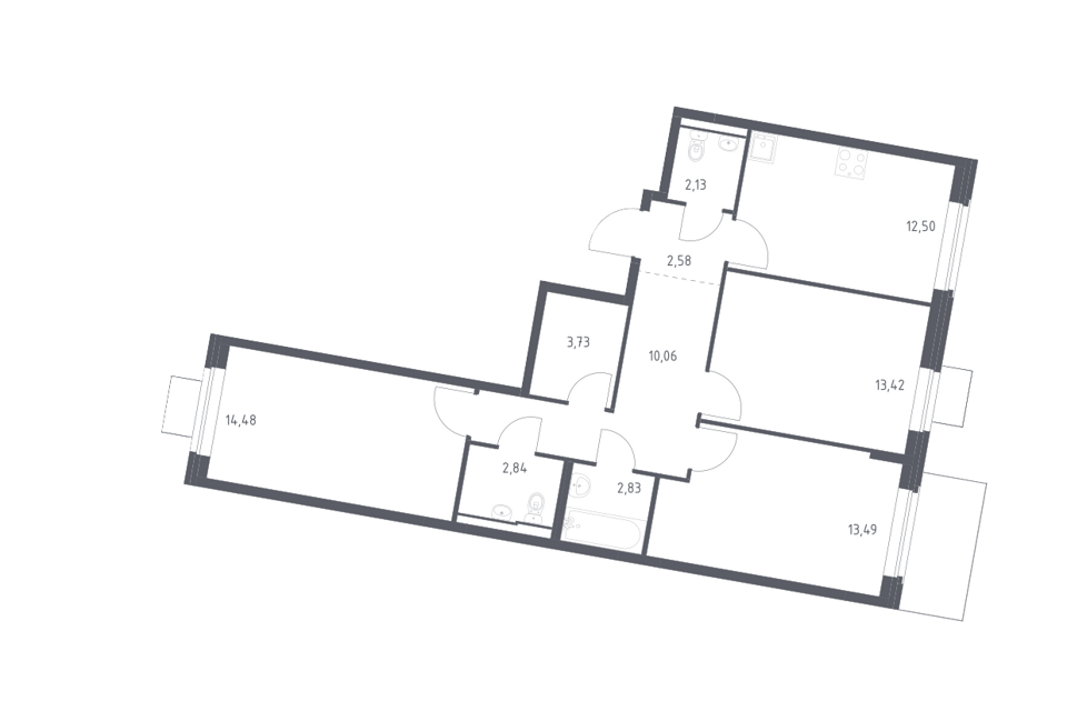 Продаётся 3-комнатная квартира, 78.96 м²