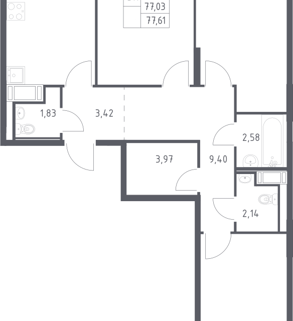 Продаётся 3-комнатная квартира, 77 м²