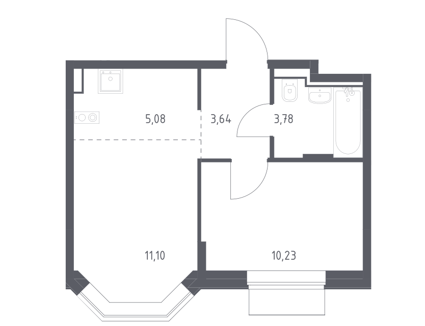 Продаётся 1-комнатная квартира, 33.83 м²