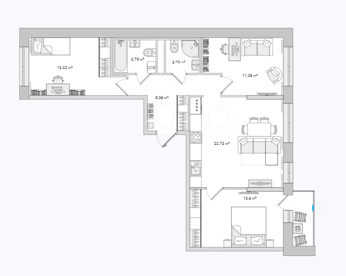 Продаётся 3-комнатная квартира, 79 м²