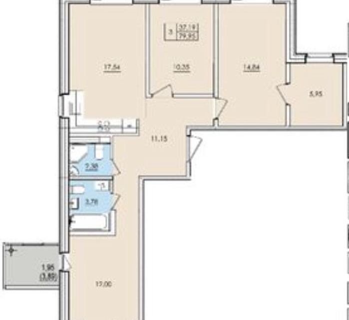 Продаётся 3-комнатная квартира, 78.4 м²