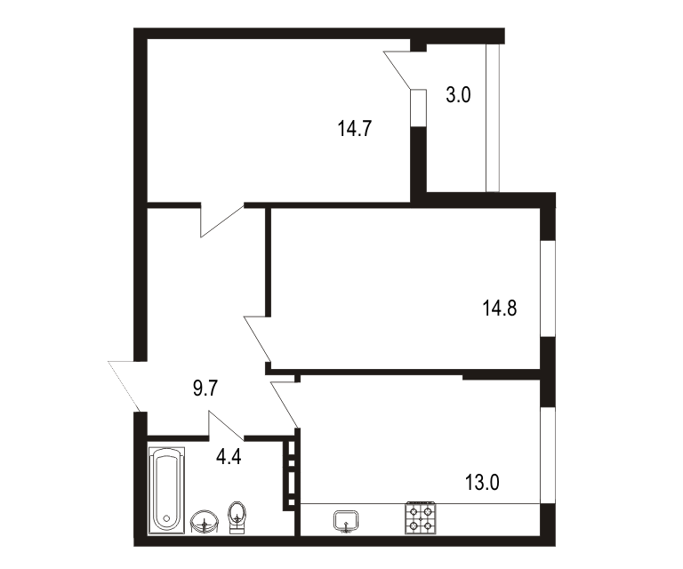 Продаётся 2-комнатная квартира, 59.6 м²