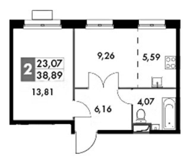 Продаётся 2-комнатная квартира, 39 м²