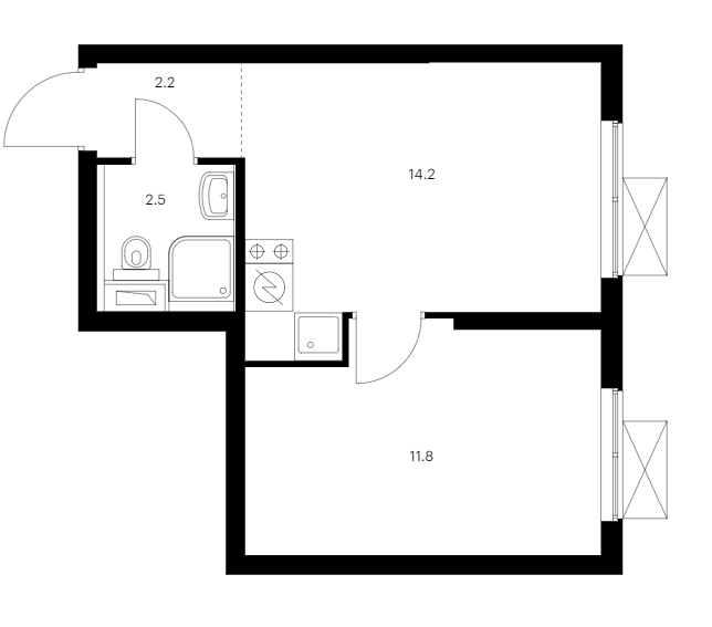 Продаётся 1-комнатная квартира, 30.7 м²