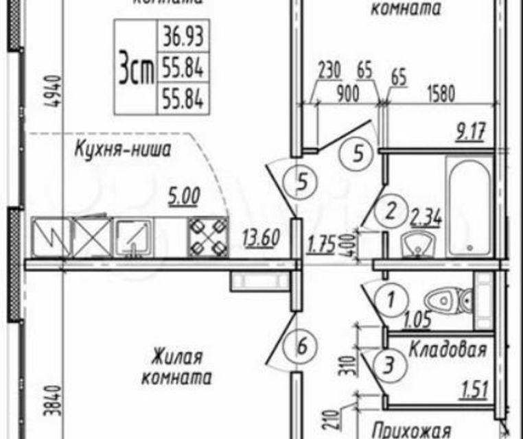 Продаётся 3-комнатная квартира, 55 м²
