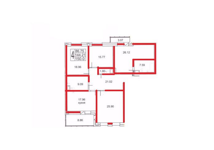 Продаётся 4-комнатная квартира, 148.7 м²