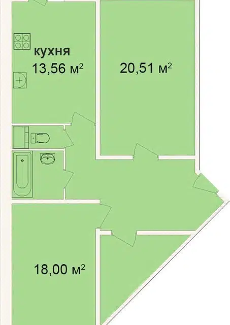 Продаётся 2-комнатная квартира, 72.5 м²
