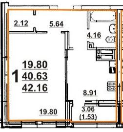 Продаётся 1-комнатная квартира, 43 м²
