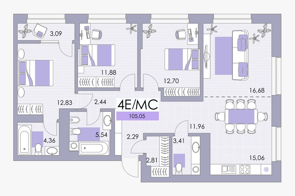 Продаётся 3-комнатная квартира, 105 м²