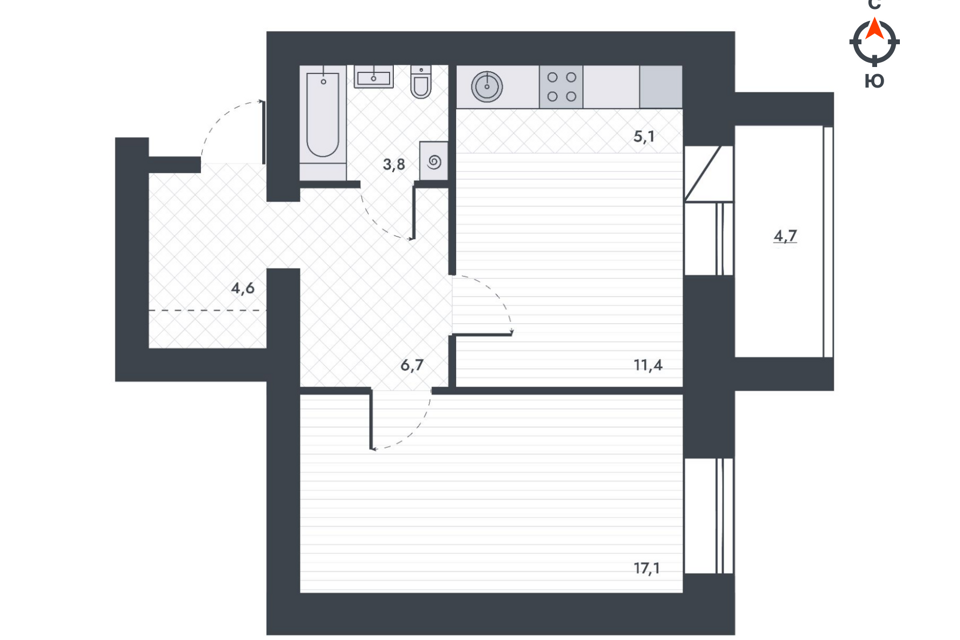Продаётся 2-комнатная квартира, 48.5 м²