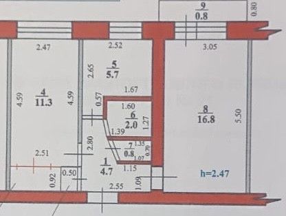 Продаётся 2-комнатная квартира, 43.6 м²
