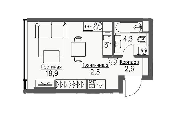 Продаётся студия, 29.3 м²