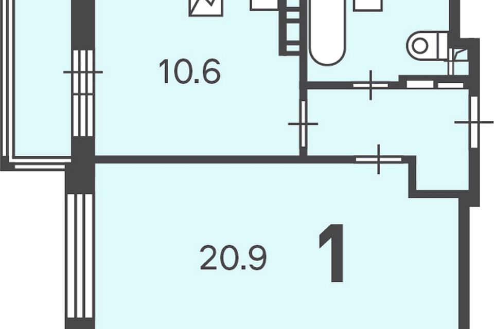 Продаётся 1-комнатная квартира, 39.6 м²