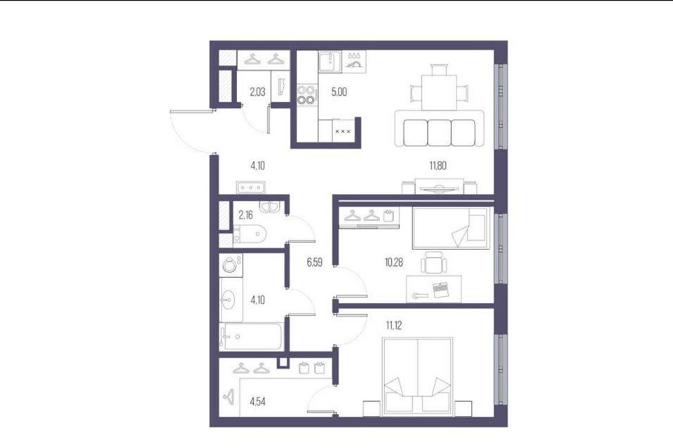 Продаётся 2-комнатная квартира, 61.9 м²