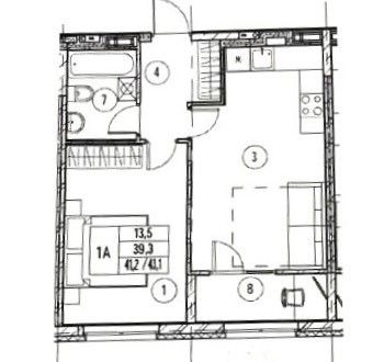 Продаётся 1-комнатная квартира, 43.1 м²