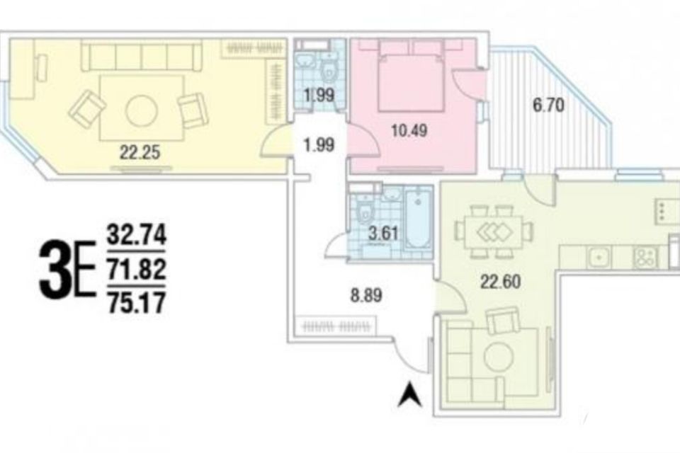 Продаётся 2-комнатная квартира, 75 м²