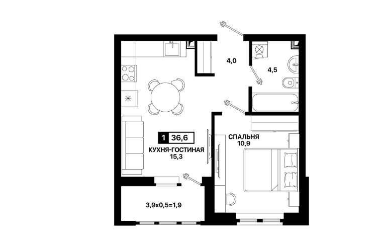 Продаётся 1-комнатная квартира, 37 м²