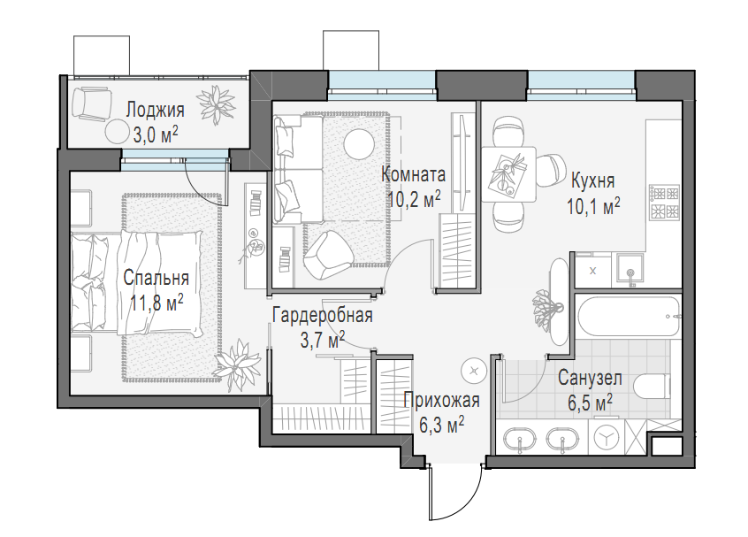 Продаётся 2-комнатная квартира, 51.4 м²