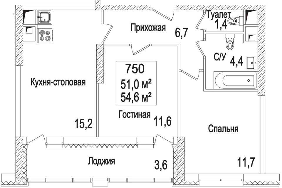 Продаётся 2-комнатная квартира, 51.2 м²