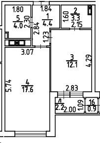 Продаётся 2-комнатная квартира, 41.2 м²