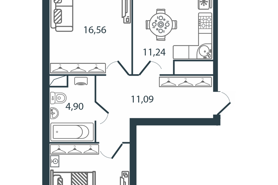 Продаётся 2-комнатная квартира, 58.91 м²