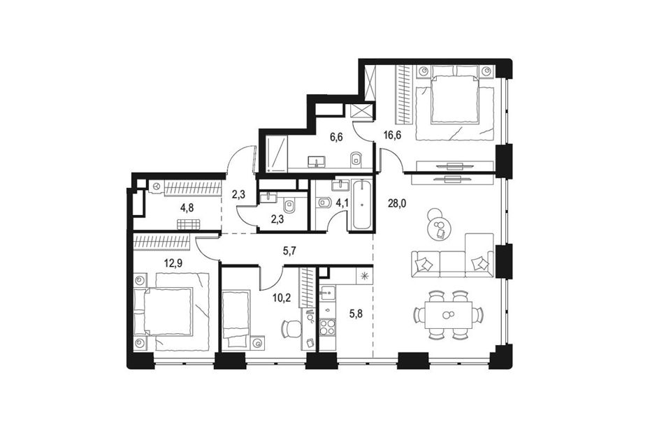 Продаётся 3-комнатная квартира, 99.3 м²