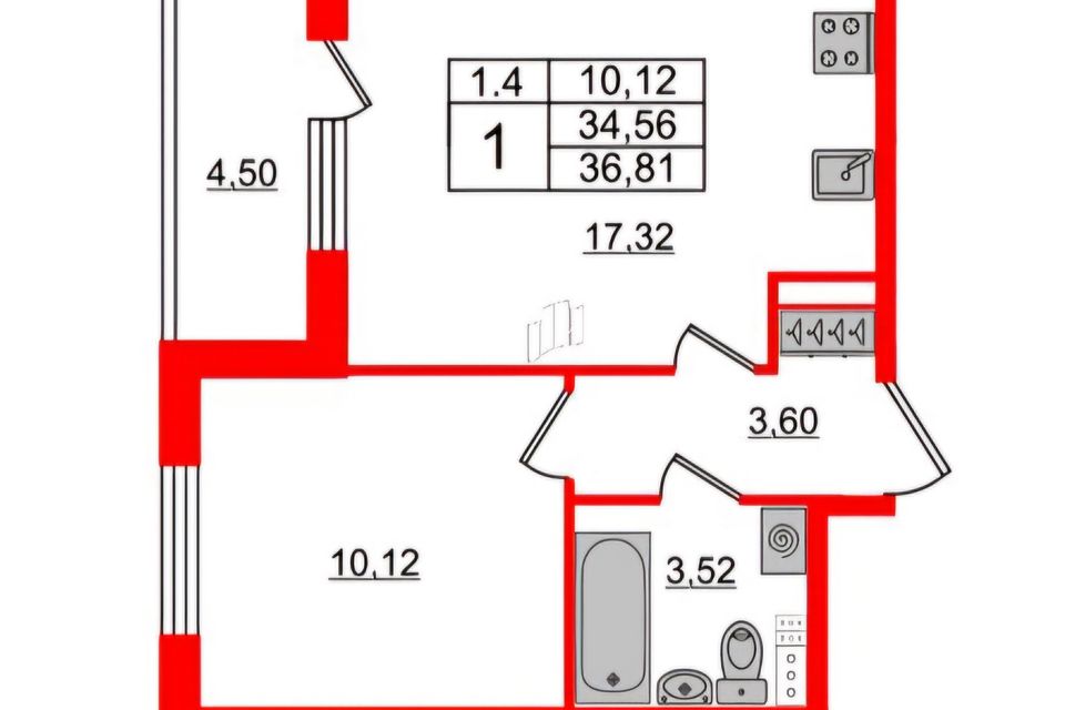 Продаётся 1-комнатная квартира, 33.8 м²