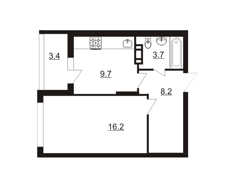 Продаётся 1-комнатная квартира, 41.2 м²